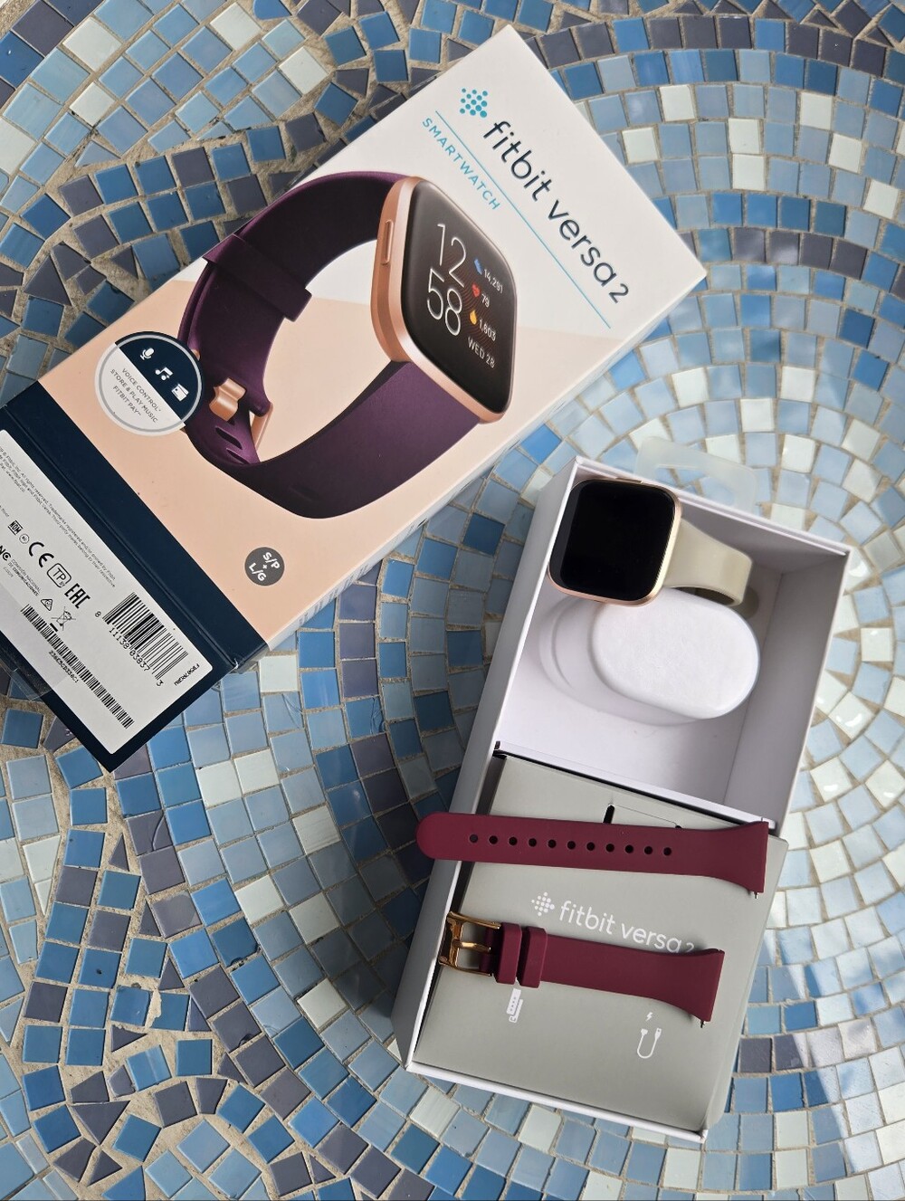 Fitbit Versa 2 Smartwatch - Rose Gold with Grey/Purple Bands [No Charger]